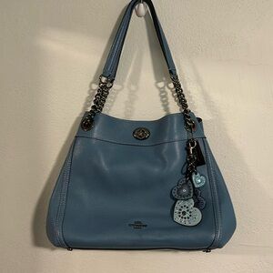 Coach turnlock leather Edie shoulder bag with Heart bag charm & matching wallet